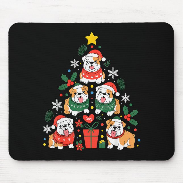 Mousepad English Bulldog Christmas Tree Dog Lover Women Men (Frente)