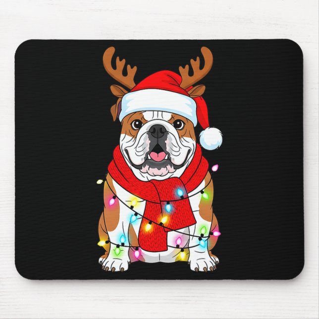 Mousepad English Bulldog Dog Tree Christmas Lights Xmas Paj (Frente)