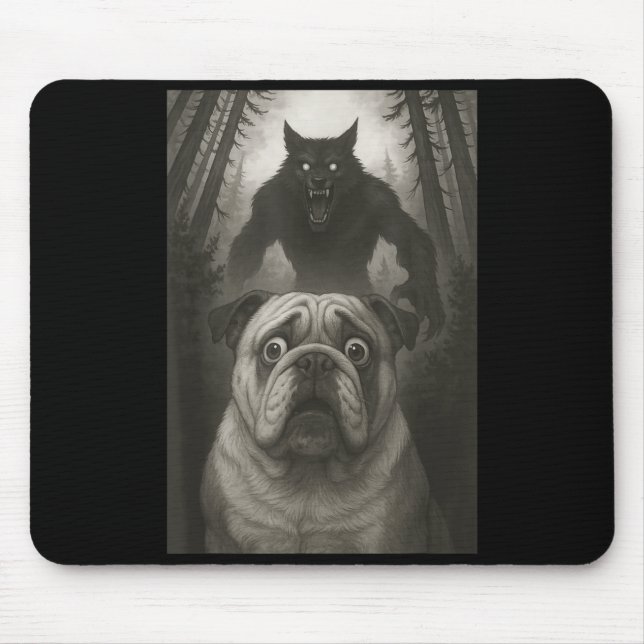 Mousepad English Bulldog Selfie With Werewolf Funny  (Frente)