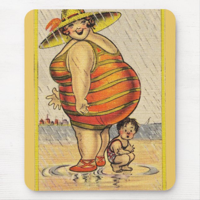 Mousepad Engraçada senhora gorda na praia (Frente)