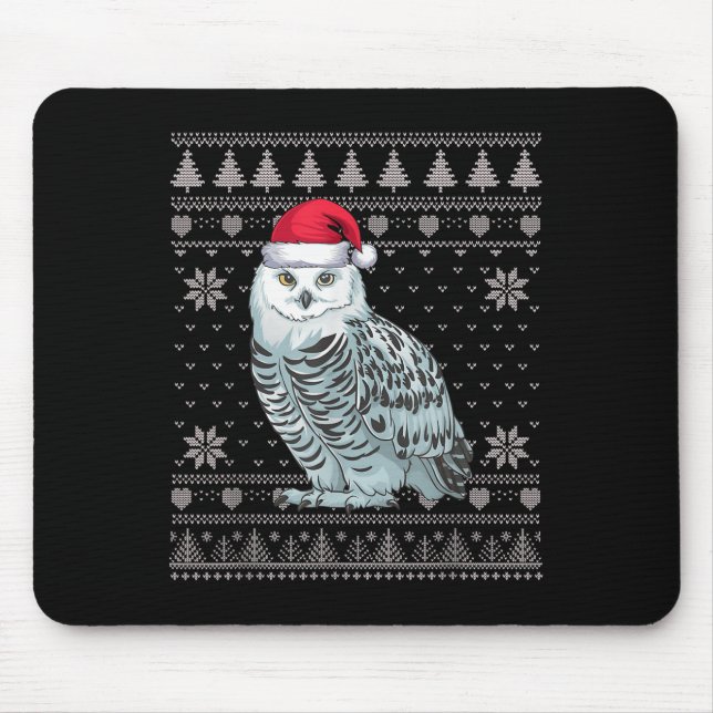 Mousepad Engraçada Snowy Owl Papais noeis De Suéter De Nata (Frente)