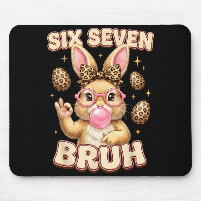 Mousepad Engraçado 6 7 meme seis sete coelho leopardo arco  (Frente)