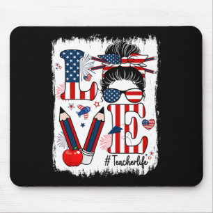 Mousepad Engraçado Amor Mensagem Teacher Life Usa Flag 4th 