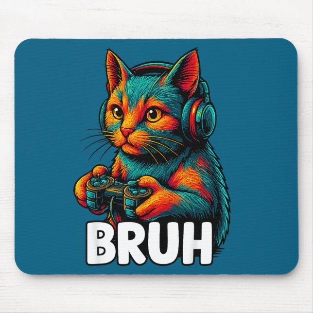 Mousepad Engraçado Bruh Gato Video Games Jogos Para Homens  (Frente)