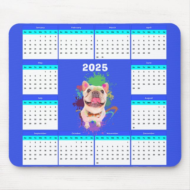 Mousepad Engraçado Calendário do Cachorro Francês (Frente)