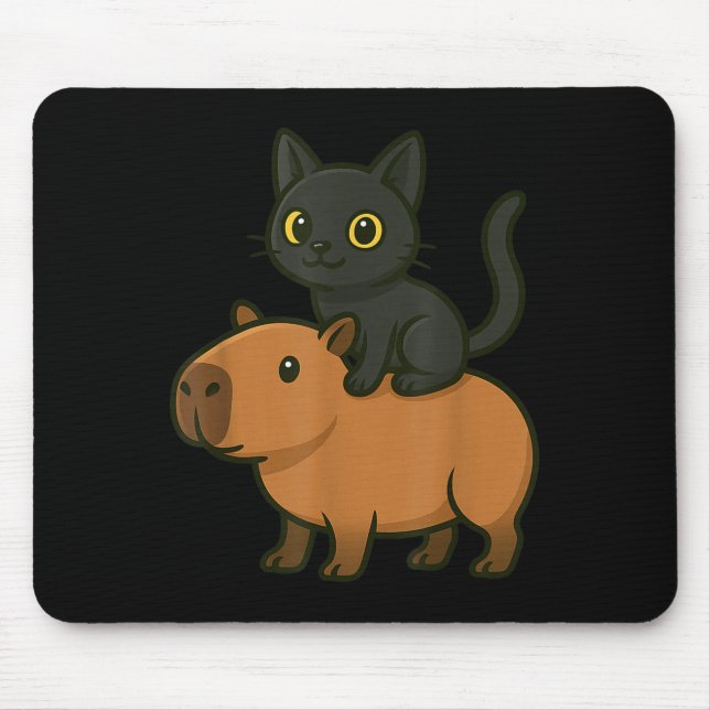 Mousepad Engraçado Capybara Black Cat Amante de os animais  (Frente)