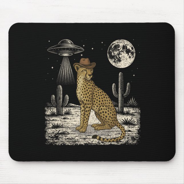 Mousepad Engraçado Cheetah Cowboy Ocidental Ufo Safari Anim (Frente)