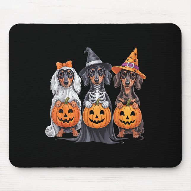 Mousepad Engraçado Dachshund Halloween Pumpkin Weenie Cog S (Frente)