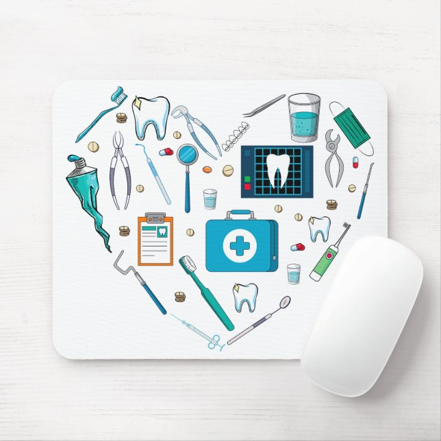 Mousepad Engraçado Dentista Dental Tool Heart (Com mouse)