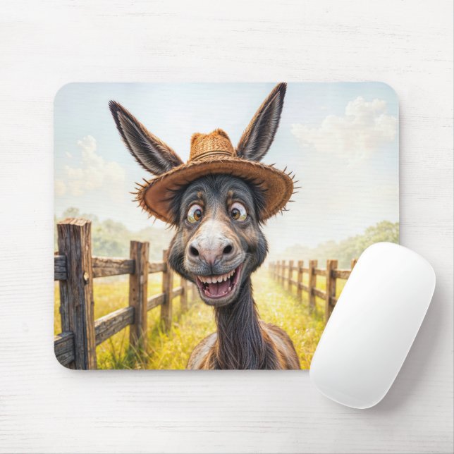 Mousepad Engraçado Donkey Vestindo um chapéu de palha (Com mouse)