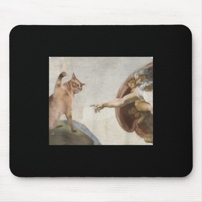 Mousepad Engraçado Gato Criação De Adão Meme Michelangelo J (Frente)