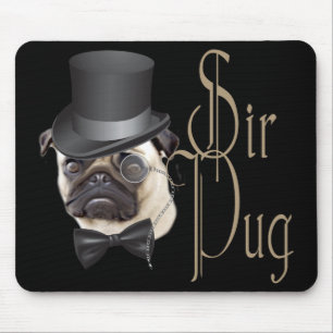Mousepad Engraçado, Grande Chapéu Monóculo Sir Pug Dog