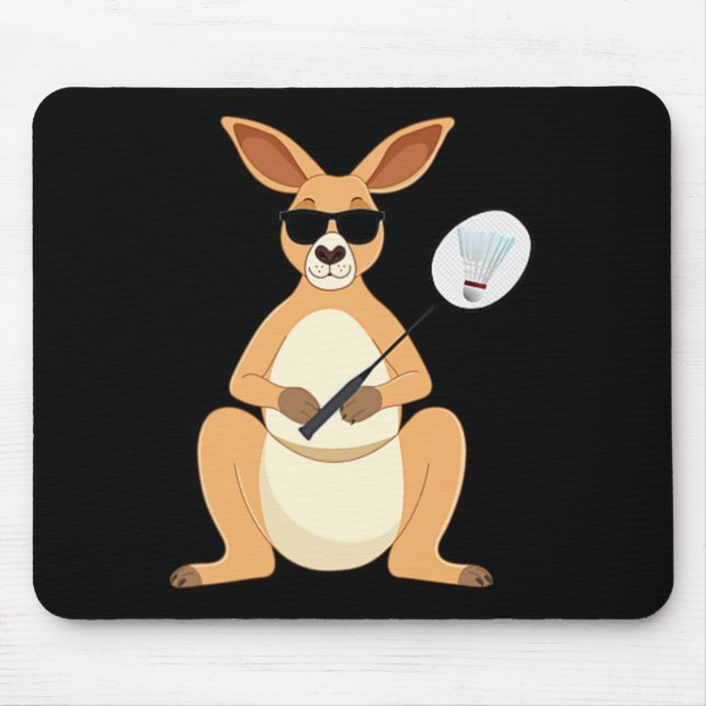 Mousepad Engraçado Kangaroo Vestindo Sungs Jogando Dminton (Frente)