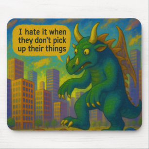 Mousepad Engraçado Monstro Kaiju pisando em coisas Fantasia