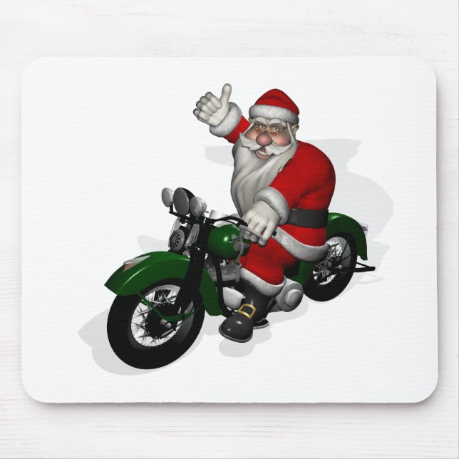 Mousepad Engraçado Papai Noel Em Moto Verde Vintage (Frente)