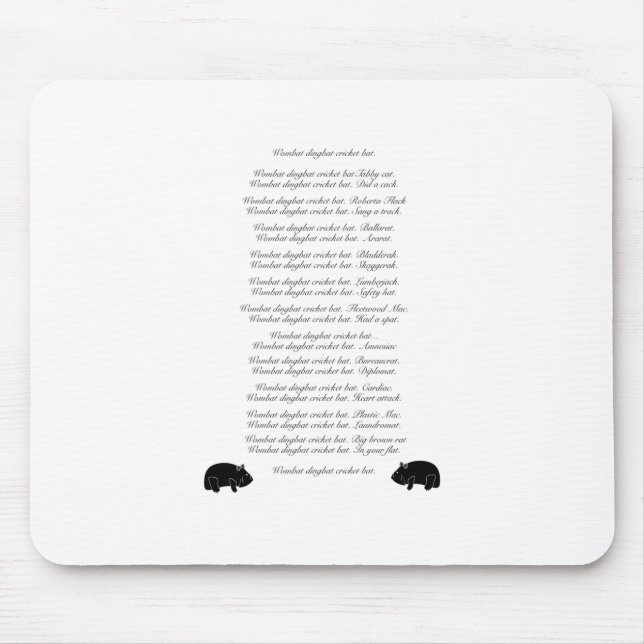 Mousepad Engraçado Poema de Wombat-dingbat-cricket. (Frente)