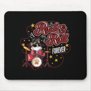 Mousepad Engraçado Rock n Roll Forever Legal Drummer Cat