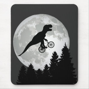 Mousepad Engraçado T-Rex voando em bicicleta com lua cheia
