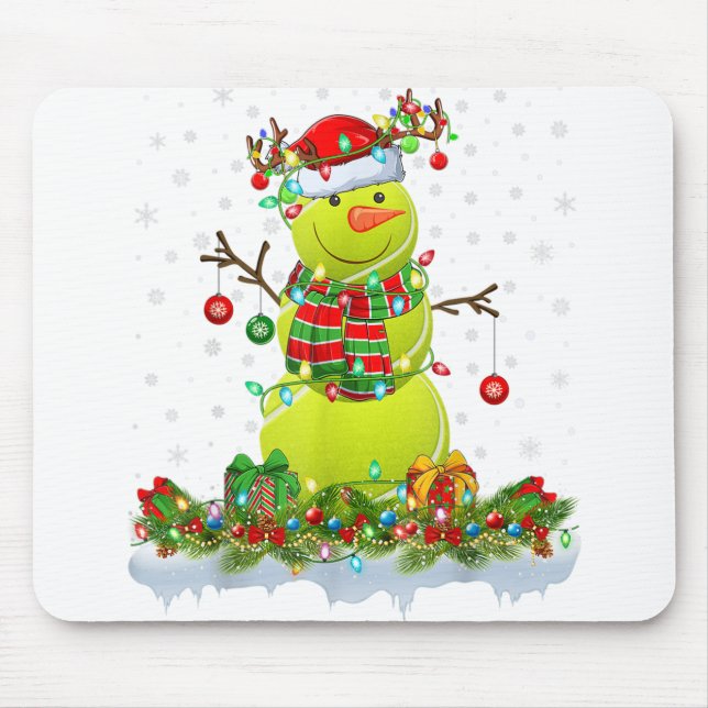 Mousepad Engraçado Tênis Ball Snowman Xmas Lights Tênis Chr (Frente)