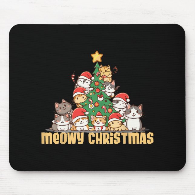 Mousepad Engraçados Gatos Árvore de Natal Tee Meowy Xmas Ga (Frente)