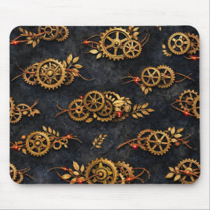 Mousepad Engrenagens Douradas Antigas & Neon Vermelho Cyber