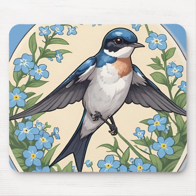 Mousepad Engula aves pássaros pássaros esqueçam-me (Frente)
