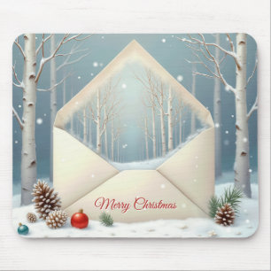 Mousepad Envelope Feliz De Natal Com Árvores De Birch