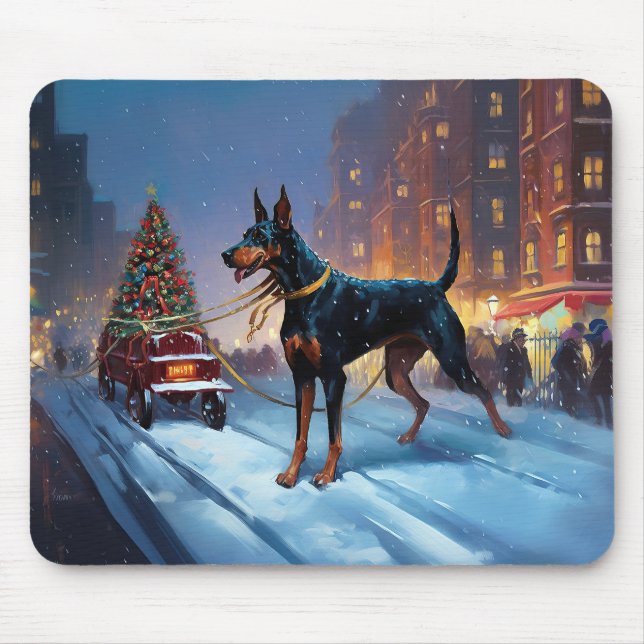 Mousepad Época Festiva de Natal do Doberman (Frente)