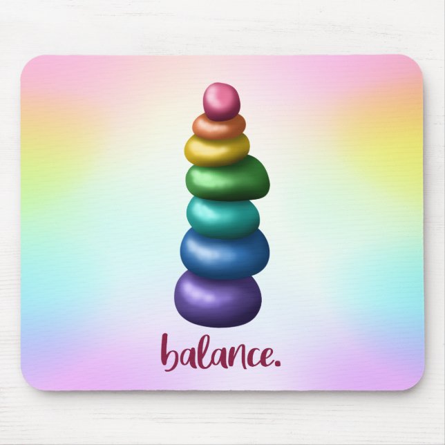 Mousepad Equilíbrio. Pad do Rato Arco-Íris Empilhando Rocha (Frente)
