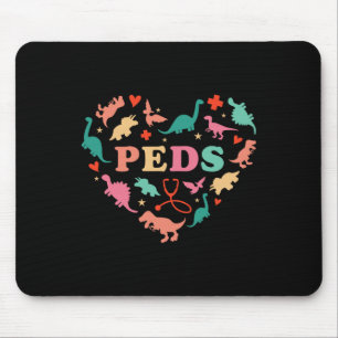 Mousepad Equipe de Enfermeira Pediátrica Coração de Dinossa