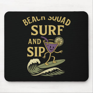 Mousepad Equipe de Praia Surf e Sip Gráfico Retro de Surfe