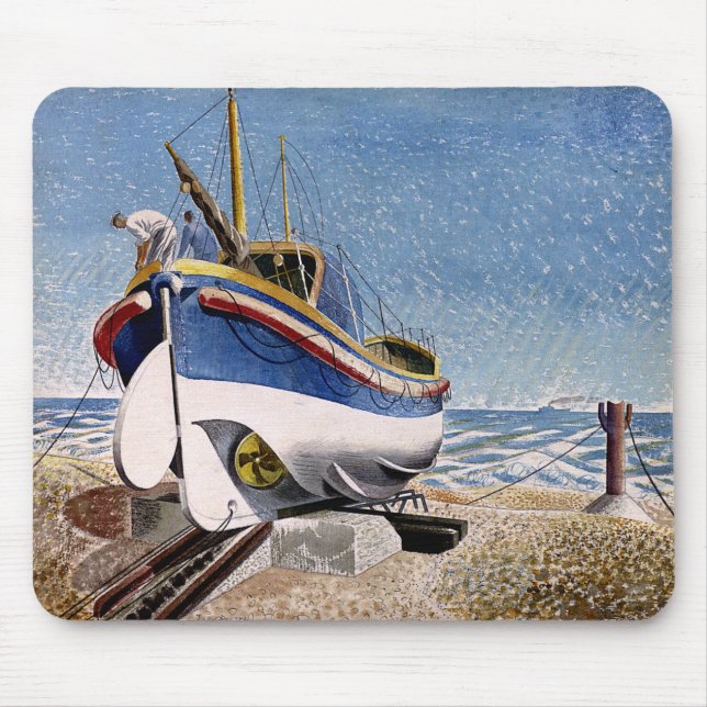 Mousepad Eric Ravilious - barco salva-vidas em Adelburgh, (Frente)