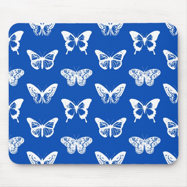 Mousepad Esboço da borboleta, azul de cobalto e branco (Frente)