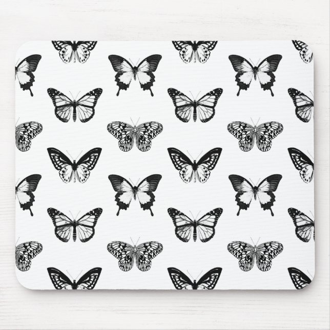 Mousepad Esboço da borboleta, branco e preto (Frente)