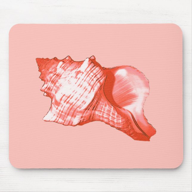 Mousepad Esboço da concha - coral, rosa-casca e branco (Frente)