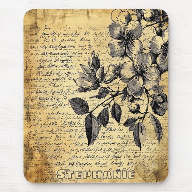 Mousepad Esboço Floral Russo com Caligrafia - Idade (1) (Frente)