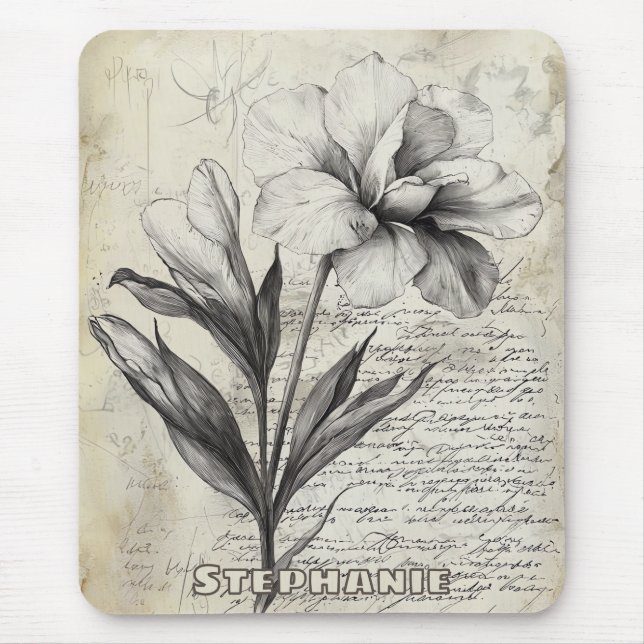Mousepad Esboço Floral Russo com Caligrafia - Idade (3) (Frente)
