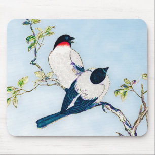 Mousepad Esboço japonês da tinta do vintage dos passarinh