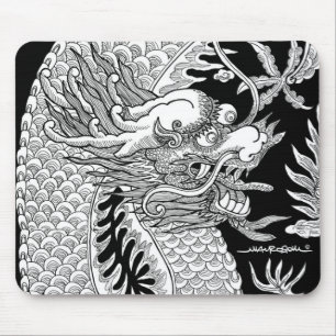 Mousepad Esboço preto e branco do dragão do chinês