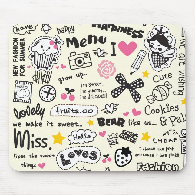 Mousepad Esboços femininos doces açucarados dos desenhos (Frente)