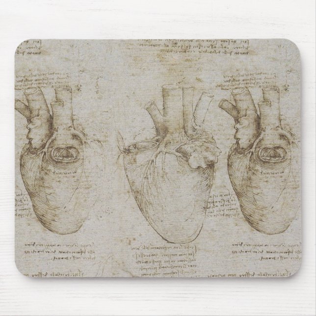 Mousepad Esboços humanos da anatomia do coração de da Vinci (Frente)