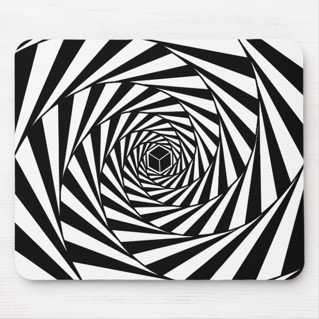 Mousepad Escadaria em Espiral de Redemoinho Preto e Branco  (Frente)