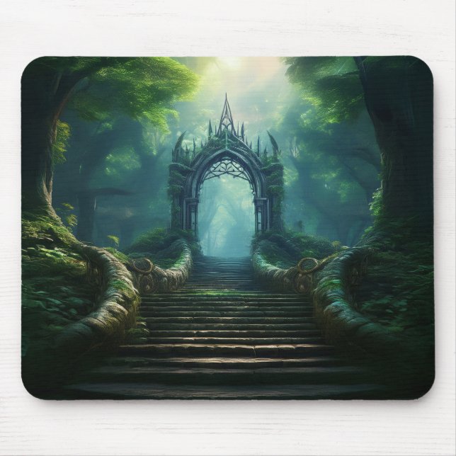 Mousepad Escadas à Porta Antiga na Floresta Encantada (Frente)