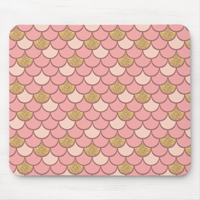 Mousepad Escala de sereia de ouro rosa com efeito de brilho (Frente)
