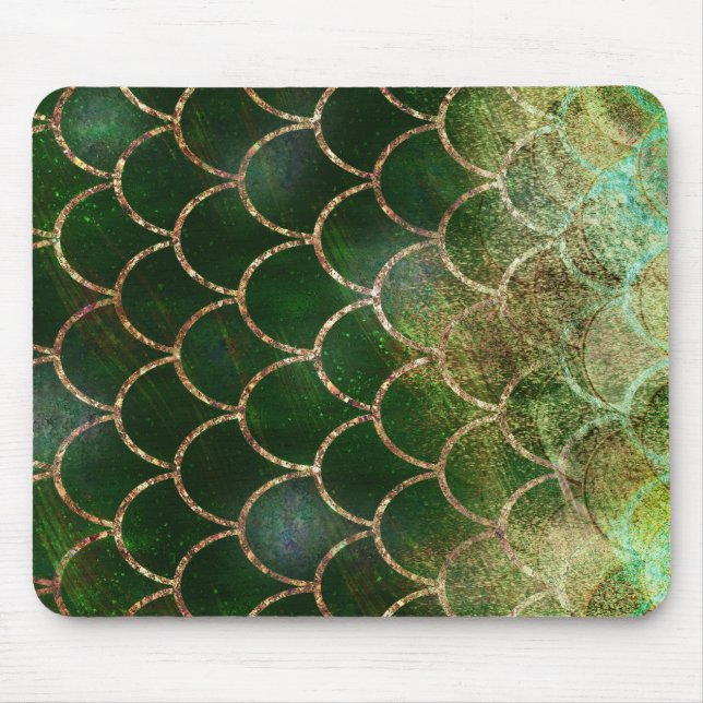Mousepad Escamas de Peixe Sereia com Brilho Verde e Dourado (Frente)