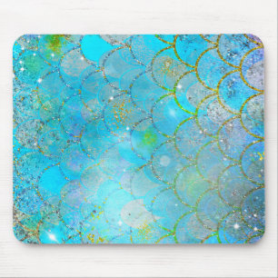 Mousepad Escamas de sereia com brilho azul iridescente lind