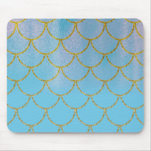 Mousepad Escamas de sereia com brilho iridescente azul e do