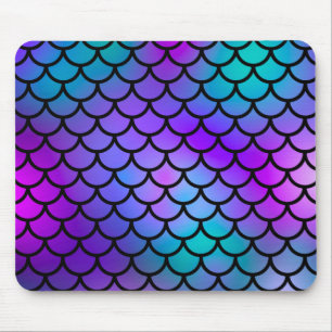 Mousepad Escamas de sereia roxas azul esverdeado Rosa Peixe