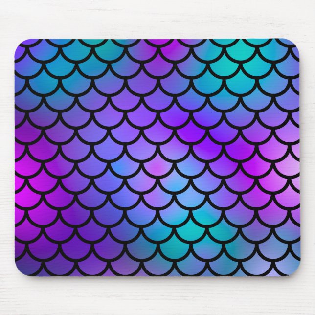 Mousepad Escamas de sereia roxas azul esverdeado Rosa Peixe (Frente)
