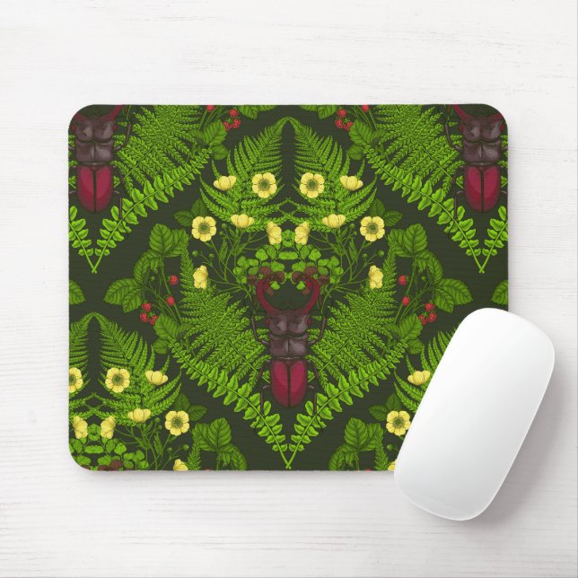 Mousepad Escaravelho e samambaias, folhas verdes (Com mouse)
